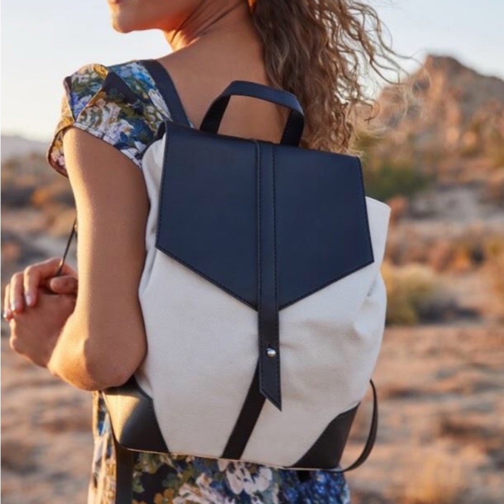 Deux Lux Black and Cream Vegan Leather and Canvas Backpack